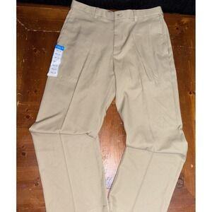 NWT Haggar Cool 18 Men Beige Slack Pant 34wx30L Hidden Stretch Waist khaki Color